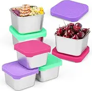 Stainless Steel Snack Containers 6oz Stackable Kids Snack Containers Leakproof Stainless Steel Snack Bowls with Silicone Lids for School Office Traveling (6)
