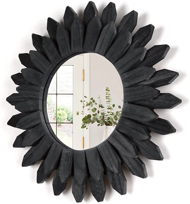 Honiway Black Wall Decor Wall Mirror 12 Inch Boho Wall Decor Wood Decorative Mir