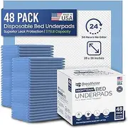 Pads for Beds for Incontinence Adults - Underpads Reposition Rated to 375LB Capacity, 24 Hr No Odor - Softest USA Made Hospital Grade Anti Bunch Absorbent Leak Protector Urine Pee Pads 48-Pack