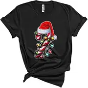[Generic] Candy Canes Wearing Santa Hat, Lovely Cool Christmas Lights Pajama, X-mas Family Group Unisex T-Shirt