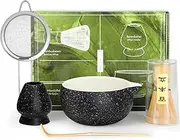 Matcha Whisk Set, 5 Pcs Matcha Tea Set for Ceremony, Match Bowl with Spout and Whisk, 15 OZ, Matcha Kit for Making Breakfast/Matcha Latte, Gifts Perfect for Matcha Lover/Friend/Family - Matt Black