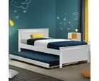 Quality Wooden Bedroom Trundle Pull Out Bed Frame with Timber Slats -King Single
