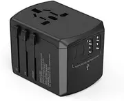Universal Travel Adapter, International Travel Charger, Type A- Power Plug with 2 USB and Type-C PD, Fast Charging Adaptor for iPhone, Tablet, Gopro & Laptop, Black