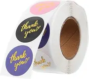 SOPOTUTU 1 Roll Thank You Stickers Colorful Foil Adhesive Labels for Business Packaging and Decorations Durable Sealing Stickers for Boxes and More