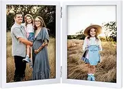 AVEAX Double 4x6 Picture Frame Hinged Folding Photo Frame with Glass Front Vertical Frame on Desktop, White