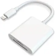 SD/TF Card Reader for iPhone iPad Camera, 2-in-1 Dual Card Slot Memory Card Reader Lightning/Type-C to SD/TF Carder Adapter (SD TF for Lightning only)