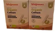 (2) Walgreens 100% Organic Cotton Tampons UNSENTED Regular 16 Count Ea 32 TOTAL