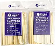 KingSeal Renewable Bamboo Heavy Duty Skewers, Sticks, 4.5 Inches x 3.8 mm Diameter, Retail Pack - 2 Bags of 100 Skewers (200 Count)
