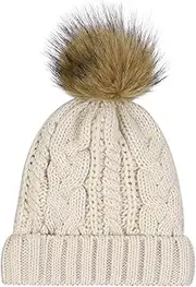 [haozaikeji] Women Beanie Hat Big Pompom Bobble Hat Warm Chunky Winter Caps with Fleece Lined Thick Thermal Knitted Hat Ski Snowboard Cap Girls Ladies Outdoor Sports Cold Weather