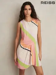 Reiss Pink/Green Ellia Stripe-Print Tuck Mini Dress (AP6320) | $350