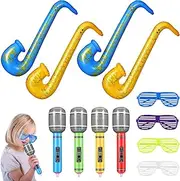 VICASKY 12Pcs Inflatable Party Props, Inflatable Musical Instruments Blow Up Microphone Saxophone Inflatable Microphone Glasses for Birthday Festival Carnival