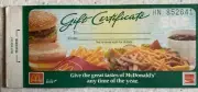 1993 McDonald's, "Un-Used", Full Booklet 10 Gift Certificates (Scarce / Vintage)
