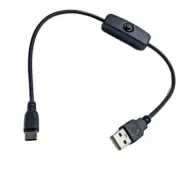 30cm Long USB to USB C Power Supply Cable Cord Featuring Switching Button