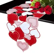 Long Embroidered Red Pink Love Heart Table Runner Romantic Events Tablecloth Placemats