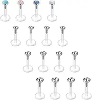 [Briana Williams] 16pcs Clear Lip Labret Bars Studs Retainers Bioflex 16G Medusa Crystal Opal 6/8/10mm Piercing Jewellery