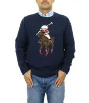 AUTH.POLO RALPH LAUREN POLO BEAR AND BIG PONY BLUE COTTON SWEATER 3 XLT NEW
