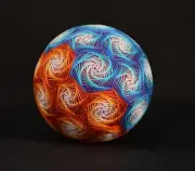 Japanese temari ball, mid century string art, sacred geometry decor