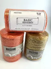 40 Yards Fall Halloween Sparkly Mesh Ribbon 5.5" Wide Gold Orange Crafts