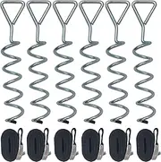 MUKCHAP Set of 6 31cm Trampoline Anchor Kit with Triangle Head, Trampoline Anchor Peg Tie Down Kit, Galvanized Trampoline Spiral Ground Anchor Set with Stakes and Straps for Sheds, Swings, Tents