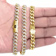 10k Yellow Gold 9mm Monaco Miami Cuban Link Diamond Cut Pave Chain Bracelet 8.5"
