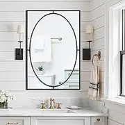 Autdot Large Wall Mirror with Oval Frame, 36'' X 24'' Black Mirror for Bathroom Wall, Rectangle Mirrors Wall Decorative for Entryway, Dining Room, Fireplace