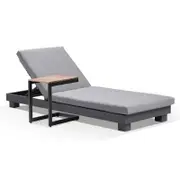 Outdoor Santorini Aluminium Sun Lounge W/ Side Table - Charcoal