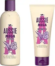 Ceces Home & Garden Mega Aussie Shampoo and Conditioner Bundle with 1x Mighty 250ml, 170ml Curved Wooden Hair Comb - for Super Soft, Bouncy full of Shine, 2 Piece Set