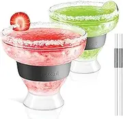Margarita Cocktail Glasses- Double Wall Insulated Plastic Frozen Stemless Freeze Cooling Cups with Gel, Chiller Set of 2 Grey, 12 Oz Capacity (Margarita 2 Pack)…
