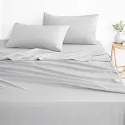 Wake In Cloud - Light Grey Gray Sheet Set, 1000TC Ultra Soft Microfiber, Fitted Sheet & Flat Sheet & 2 Pillowcases (4pcs, Super King Size)