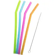 4pc Appetito Translucent Silicone Reusable/Washable Bent Drinking Straws w/Brush