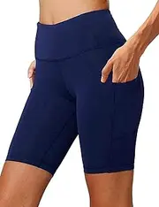 [Aoliks] Women's High Waist Yoga Short Side Pocket Workout Tummy Control Bike Shorts Running Exercise Spandex Leggings