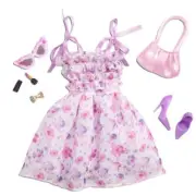 Barbie Dress Set Accessories Spring Date Fashionistas Floral Purse, Shoes, Shade