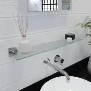 Croydex Bathroom Shelves 24.3" Flexi-Fix Glass Zinc Rectangular Polished Chrome