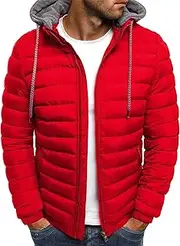 [JEShifangjiusu] Men's Waterproof and Warm Sports Coat Waterproof Winter Ski Coat with Hat, Red, 3XL