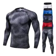 Men's Compression Shirt Gymnastics Suits 2 Piece Casual Fall Long Sleeve Breathable Soft Fitness Gym Workout Running Sportswear Activewear Snakeskin Dark Grey