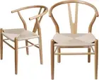 Wooden Wishbone Dining Chairs, Set of 2 Reading Seating with Breathable Rattan S