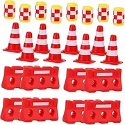 INOOMP 36pcs Traffic Learning for Educational Road Construction Traffic Signs Counting Cones and Barriers for Imaginative Play and Parent Interaction