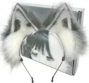 Handmade Grey Wolf Ears Cosplay, Fox ears Headbands, Animal Ears Headwear, Christmas Halloween Costume,Gorou Cosplay (Big ears, Grey White)