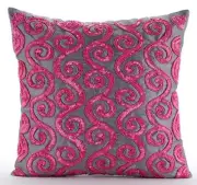 Sofa Pillow Case Pink 16"x16", Bed Decor Silk Abstract - Pink Sugar Scroll