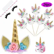 Unicorn Cake Topper with Eyelashes and 24 Pieces Double Sided Unicorn Cupcake