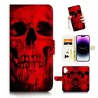 ( For iPhone 16 Plus ) Wallet Flip Case Cover PH26720 Red Skull