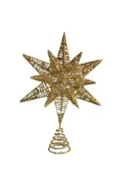 Kurt Adler Un-Lit Gold Glitter Wire 3D Star Treetop 16” Christmas Topper