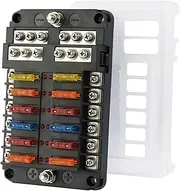 12-Way Marine Fuse Block, 12V Fuse Box with LED Warning Indicator Damp-Proof Cover 12 Circuit Independent Positive Negative Fuse Panel with Negative Bus Fuse Box for 12V/24V Vehicle Car Boat Auto