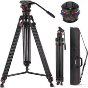 74" Pro Video Tripod with Adjustable Damping Fluid Head, Metal Heavy Duty Dual-M