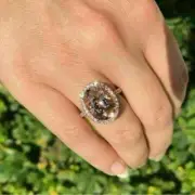 4Ct Oval Cut Peach Morganite & Diamond Halo Engagement Ring 14k Rose Gold Plated