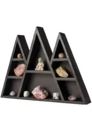Wood 3 Peak WALL HANGING SHELF finish BLACK, Statue & Stone Not Included
