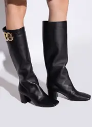 Dolce & Gabbana Women's Square Toe Logo Hardware Tall Leather Boots US 10 $1575