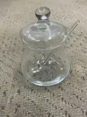 Princess House Crystal Heritage Jam/Jelly condiment jar with lid & spoon