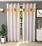2 Piece Premium Door Curtain Set with Floral Net 7ft Cream