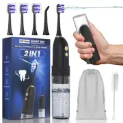Portable Water flosser with Electric Toothbrush, 2 in 1 Teeth Cleaning Kit, E...